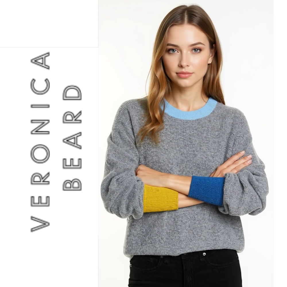 Veronica Beard Nelda Contrast Trim Merino Wool & Cashmere Sweater Size XL Rare